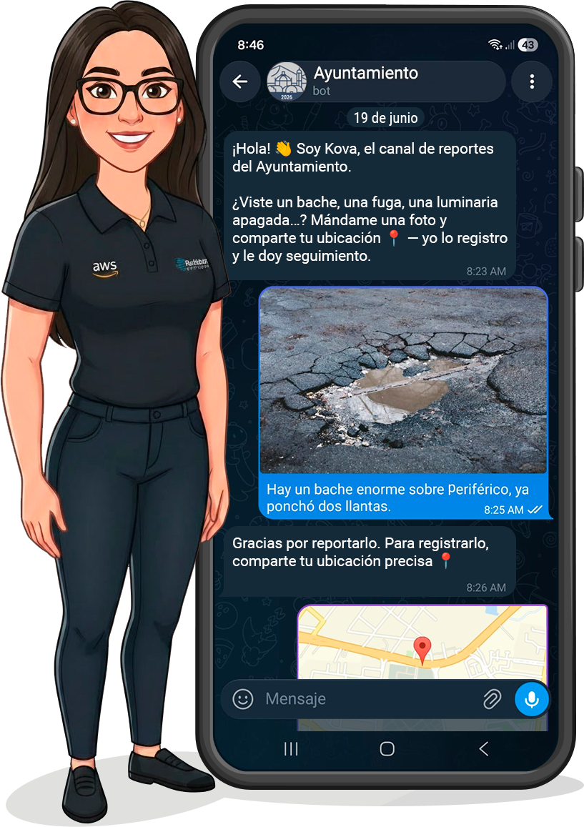 Ejemplo de reporte ciudadano con Kova en Telegram