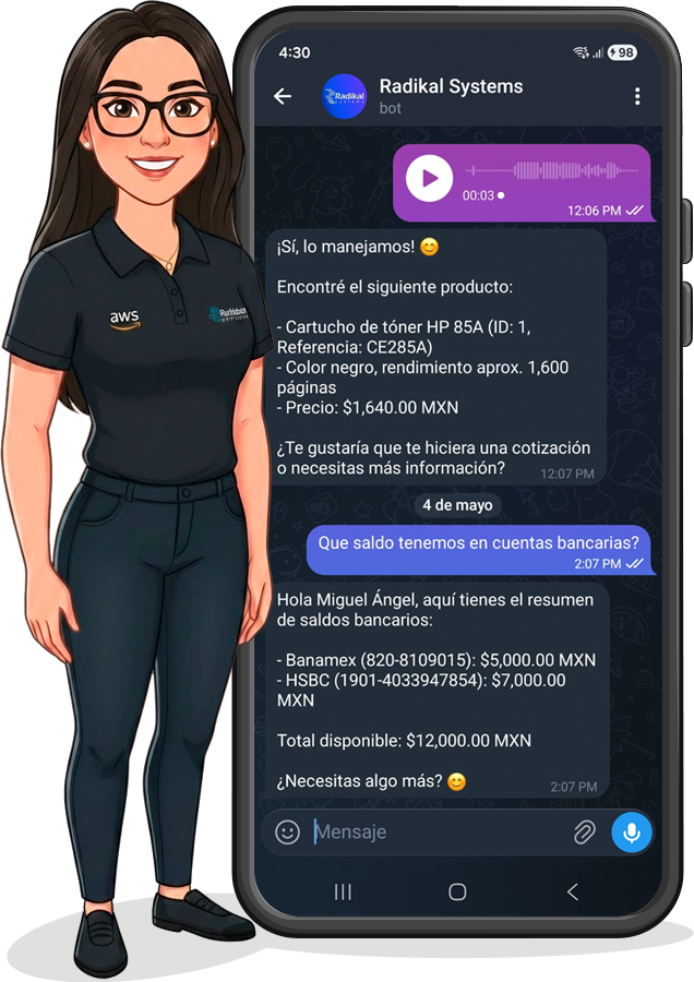 Ejemplo de conversación con Kova en Telegram