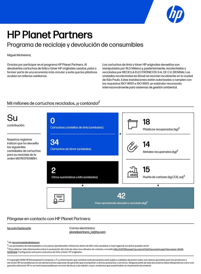 Certificado HP Planet Partners del 2 de agosto de 2026